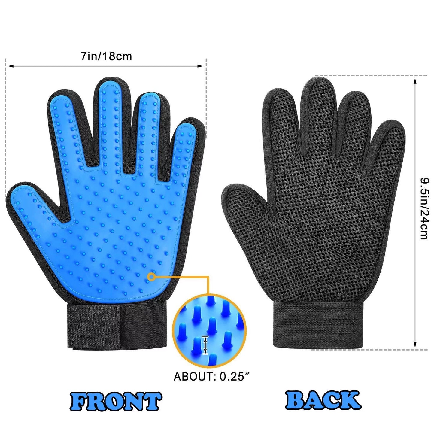 Professional Pet Grooming Gloves for Dogs and Cats - Hair Remover Mitts with Massage and Deshedding Functionality - 1 Pair, Blue