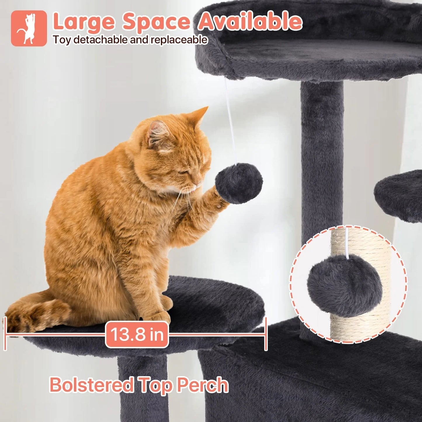 54-Inch Double Condo Cat Tree Tower with Scratching Post and Perch, Indoor Use, Light Gray