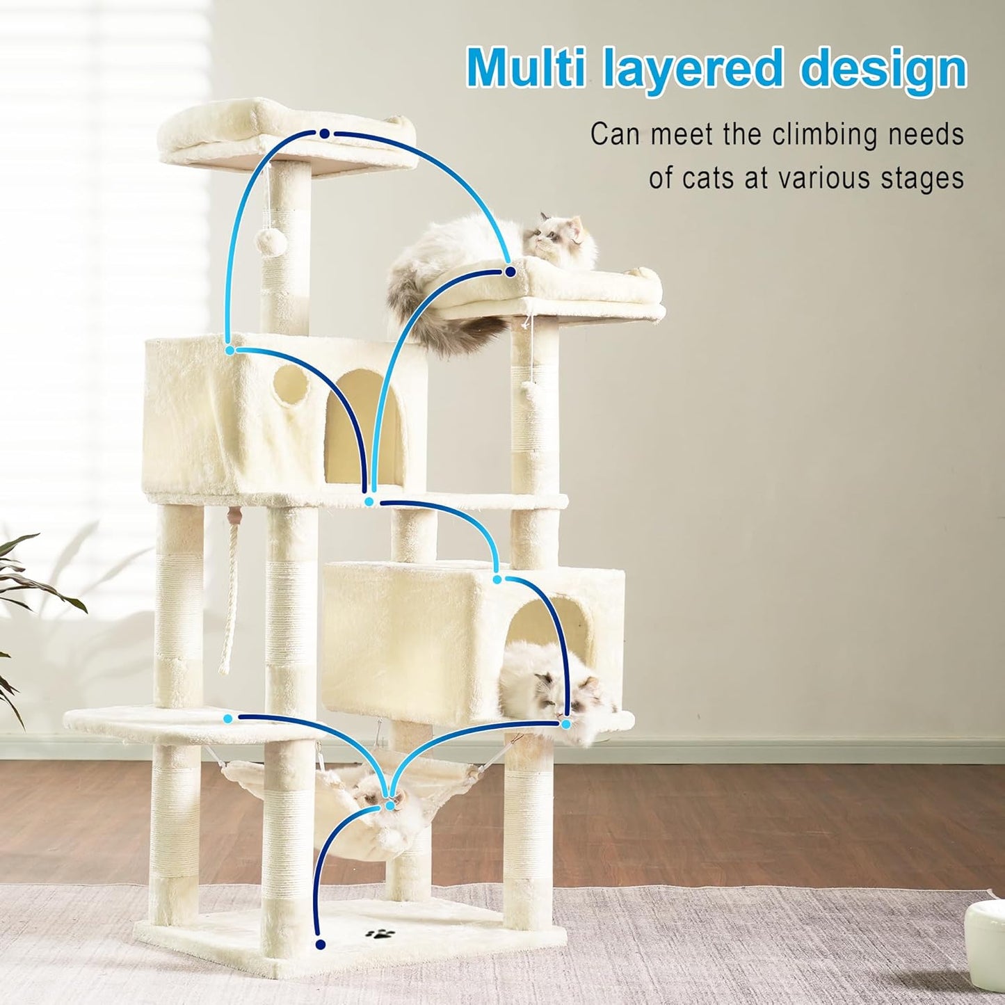 Cat Tree Tower with Sisal Scratching Posts and Spacious Condo, Model MPJ020M