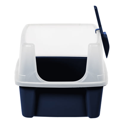 High-Sided Open Top Cat Litter Box with Scoop in Navy