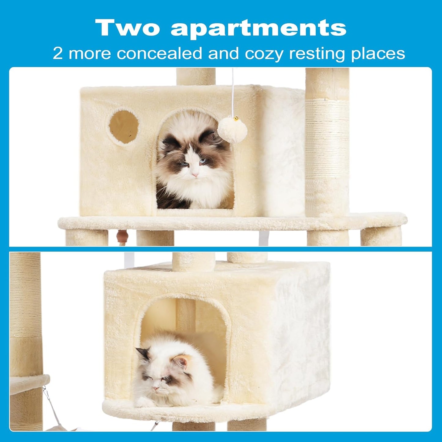 Cat Tree Tower with Sisal Scratching Posts and Spacious Condo, Model MPJ020M