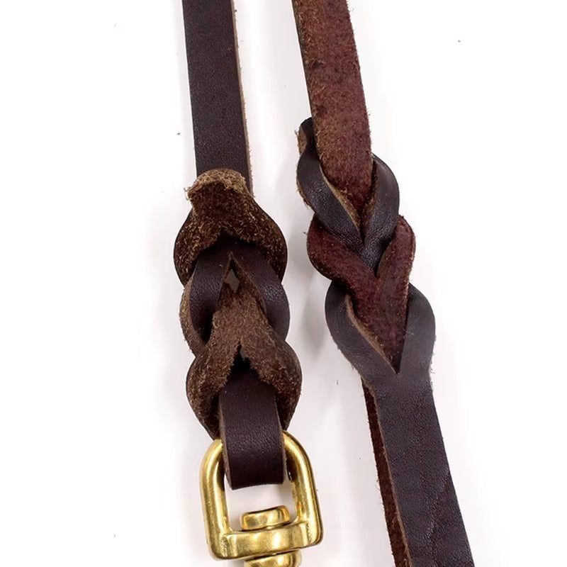 Premium Handmade Cowhide Leather Dog Leash for Large Breeds with Brass-Plated Hardware