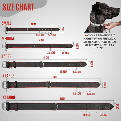 Riparo Genuine Leather Dog Collar for Medium Dogs - 1" Wide, Fits 13.5”-17.5” Neck, Black with Red Thread