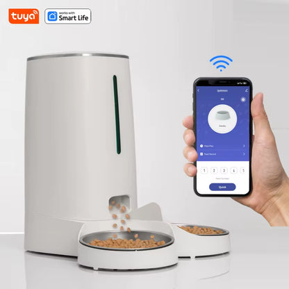 WiFi-Enabled Automatic Cat Feeder for Two Cats, 4L Food Dispenser with App Control, Dual Stainless Steel Bowls, and Low Food Alerts