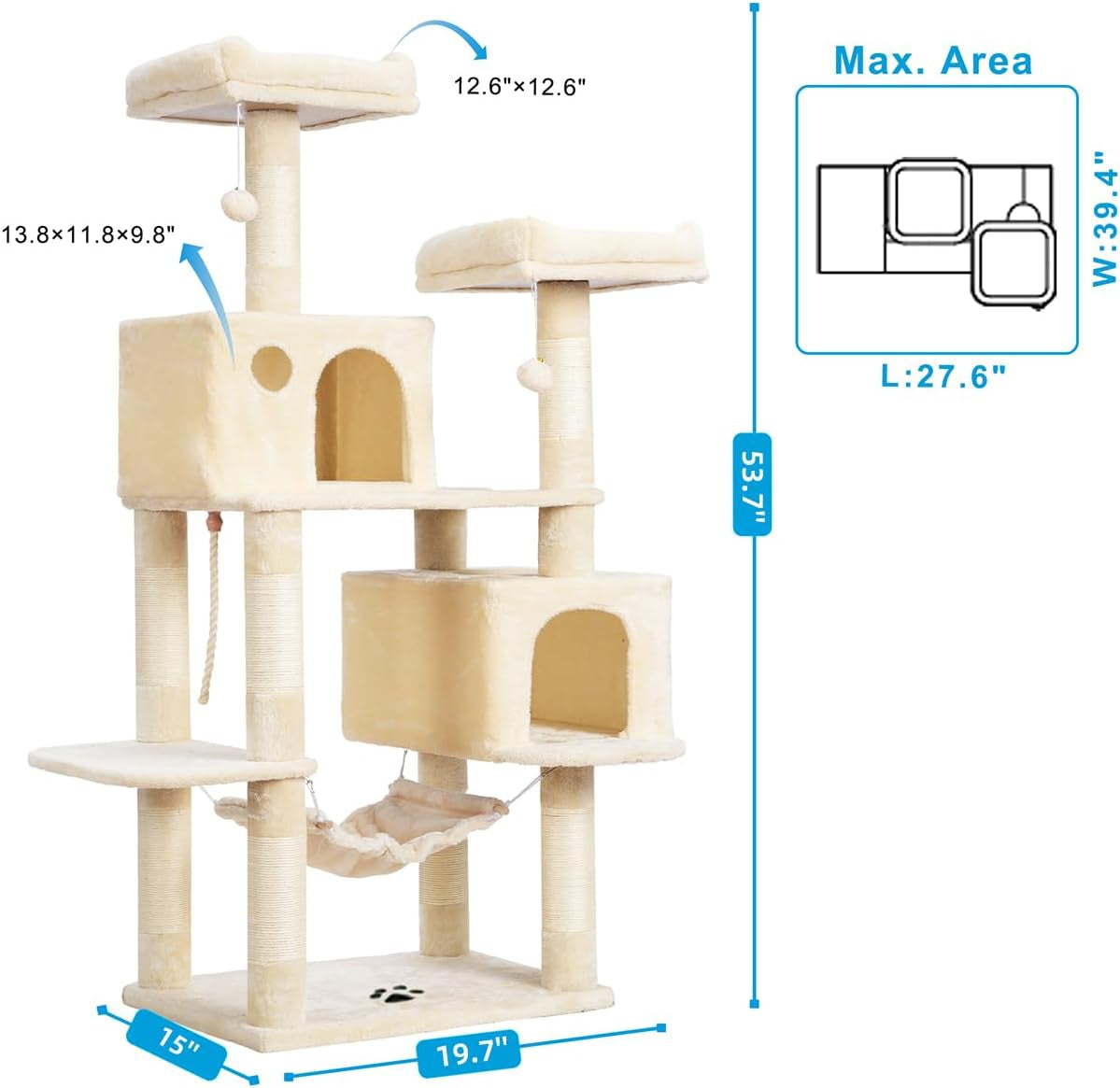 Cat Tree Tower with Sisal Scratching Posts and Spacious Condo, Model MPJ020M