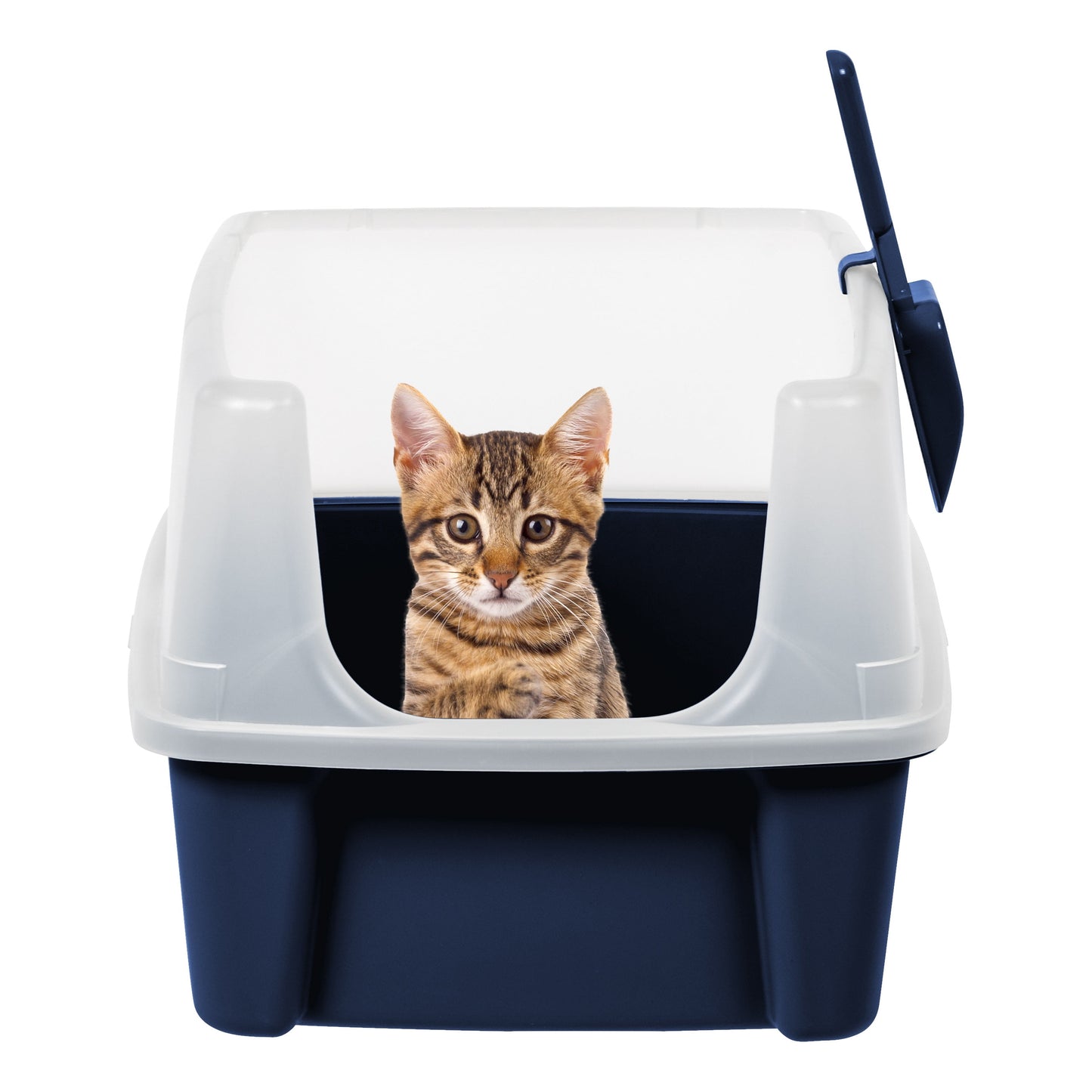 High-Sided Open Top Cat Litter Box with Scoop in Navy