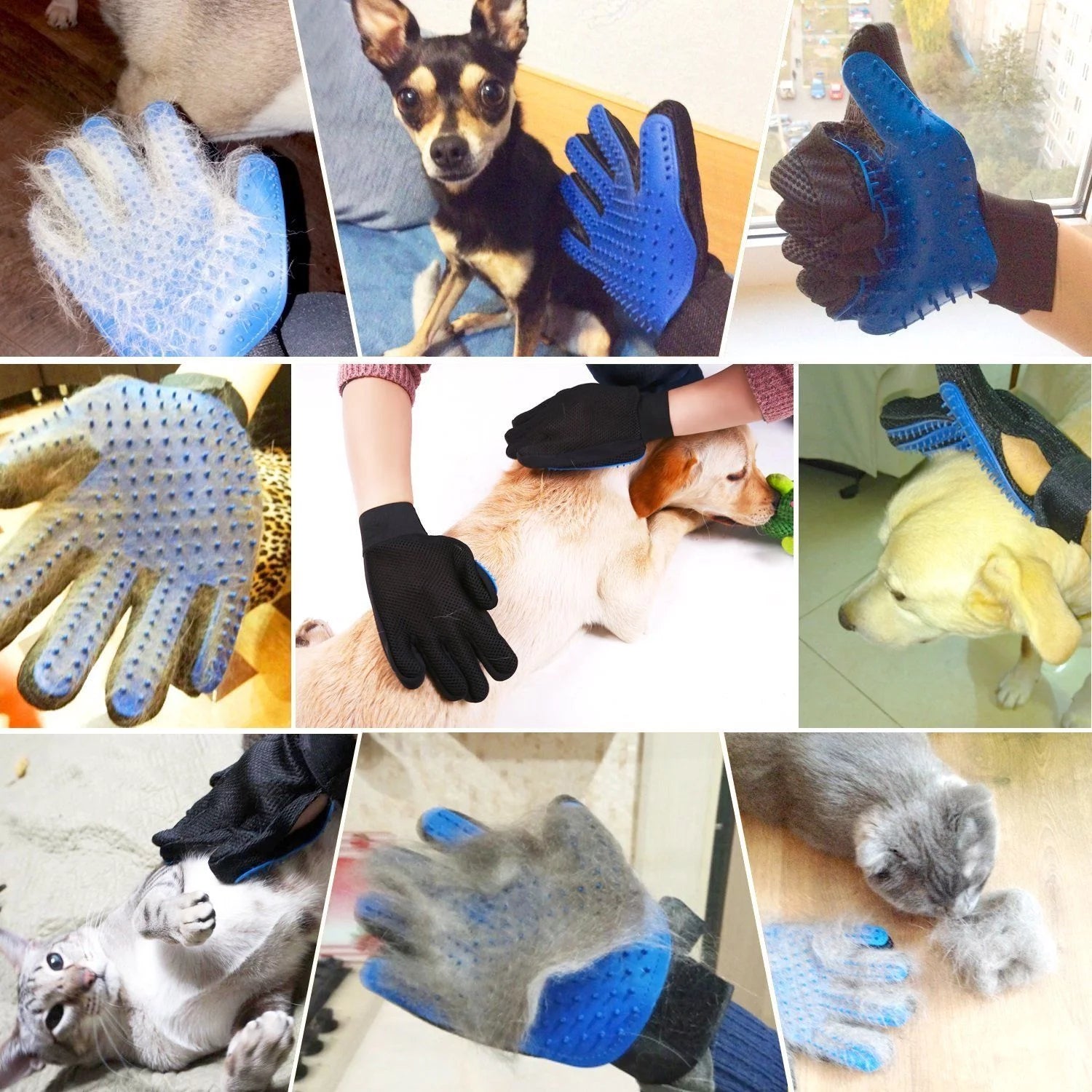Professional Pet Grooming Gloves for Dogs and Cats - Hair Remover Mitts with Massage and Deshedding Functionality - 1 Pair, Blue