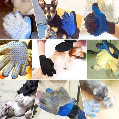 Professional Pet Grooming Gloves for Dogs and Cats - Hair Remover Mitts with Massage and Deshedding Functionality - 1 Pair, Blue
