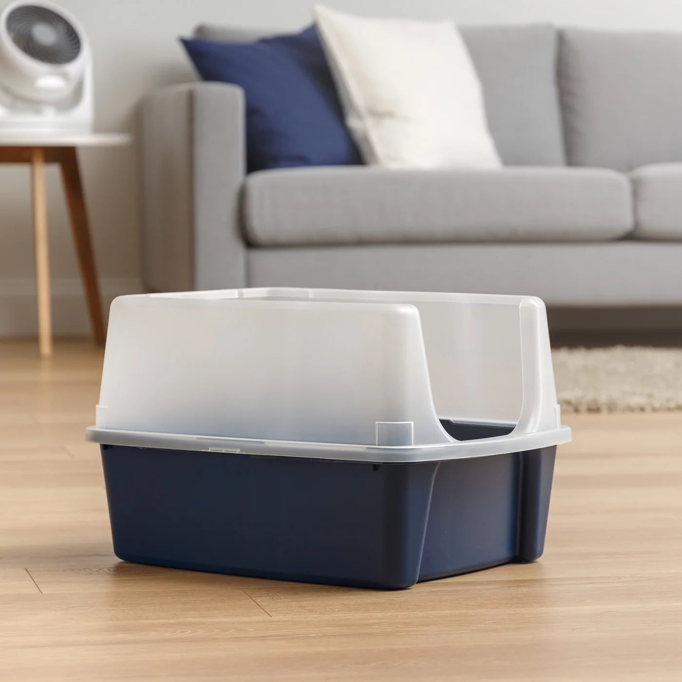 High-Sided Open Top Cat Litter Box with Scoop in Navy