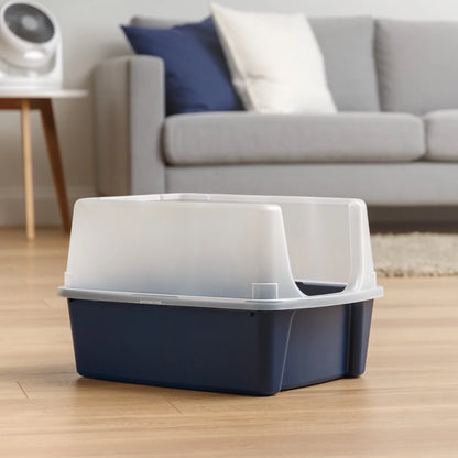High-Sided Open Top Cat Litter Box with Scoop in Navy