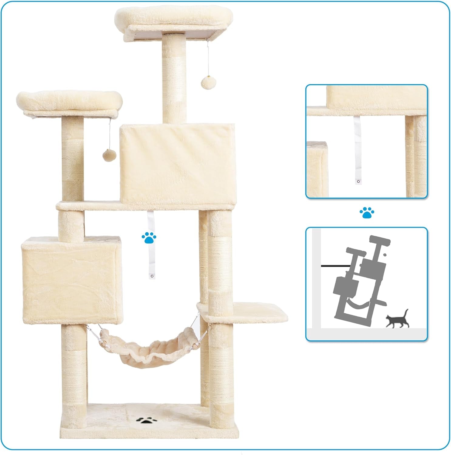 Cat Tree Tower with Sisal Scratching Posts and Spacious Condo, Model MPJ020M