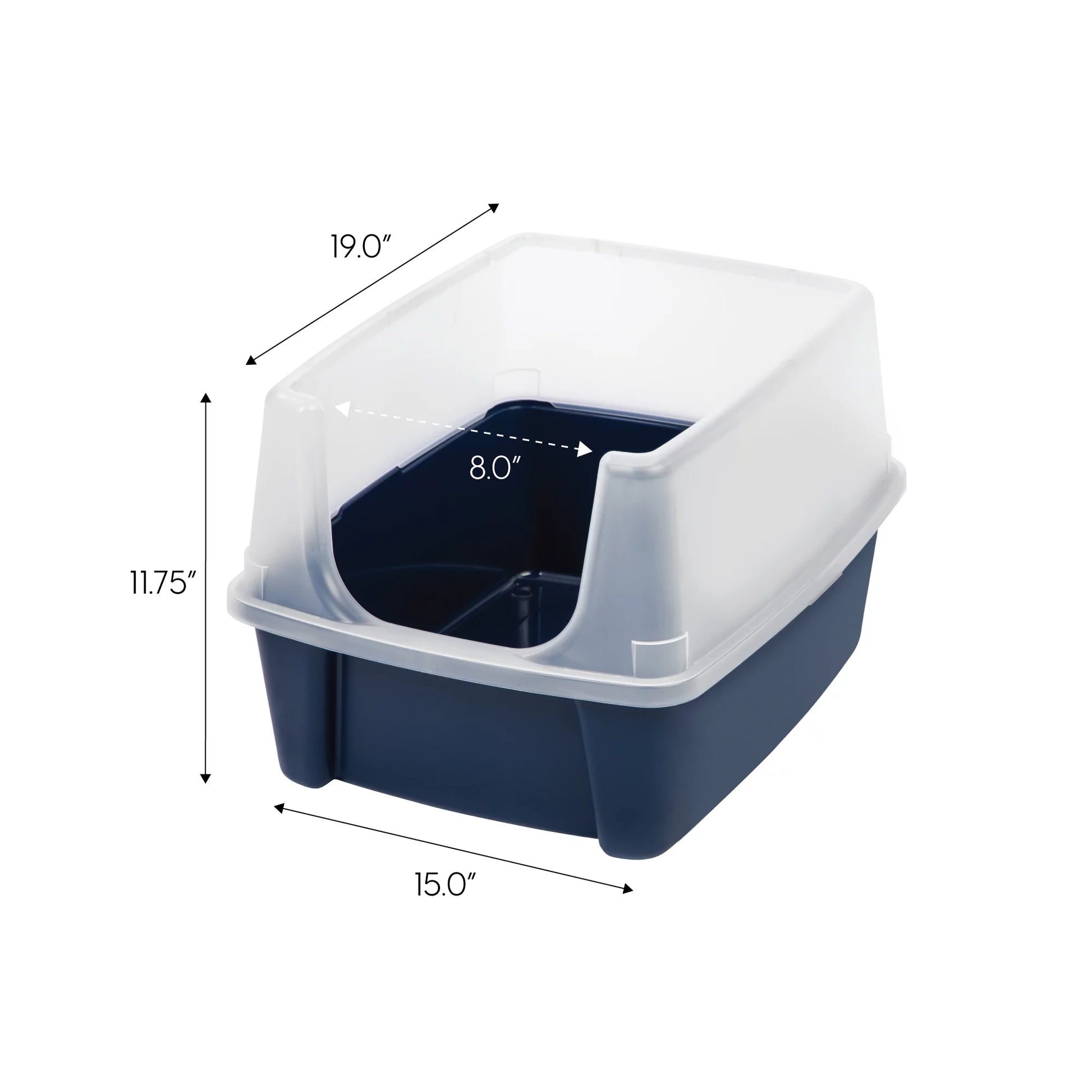 High-Sided Open Top Cat Litter Box with Scoop in Navy