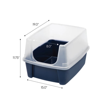 High-Sided Open Top Cat Litter Box with Scoop in Navy