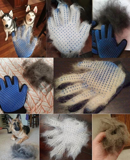 Professional Pet Grooming Gloves for Dogs and Cats - Hair Remover Mitts with Massage and Deshedding Functionality - 1 Pair, Blue