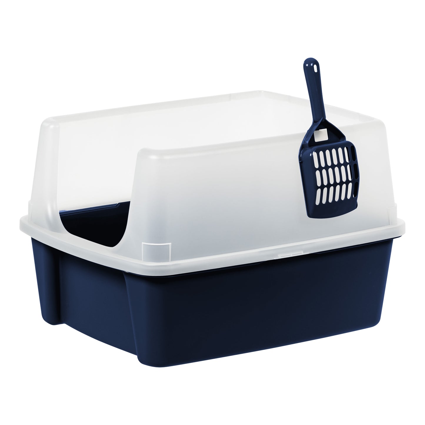 High-Sided Open Top Cat Litter Box with Scoop in Navy