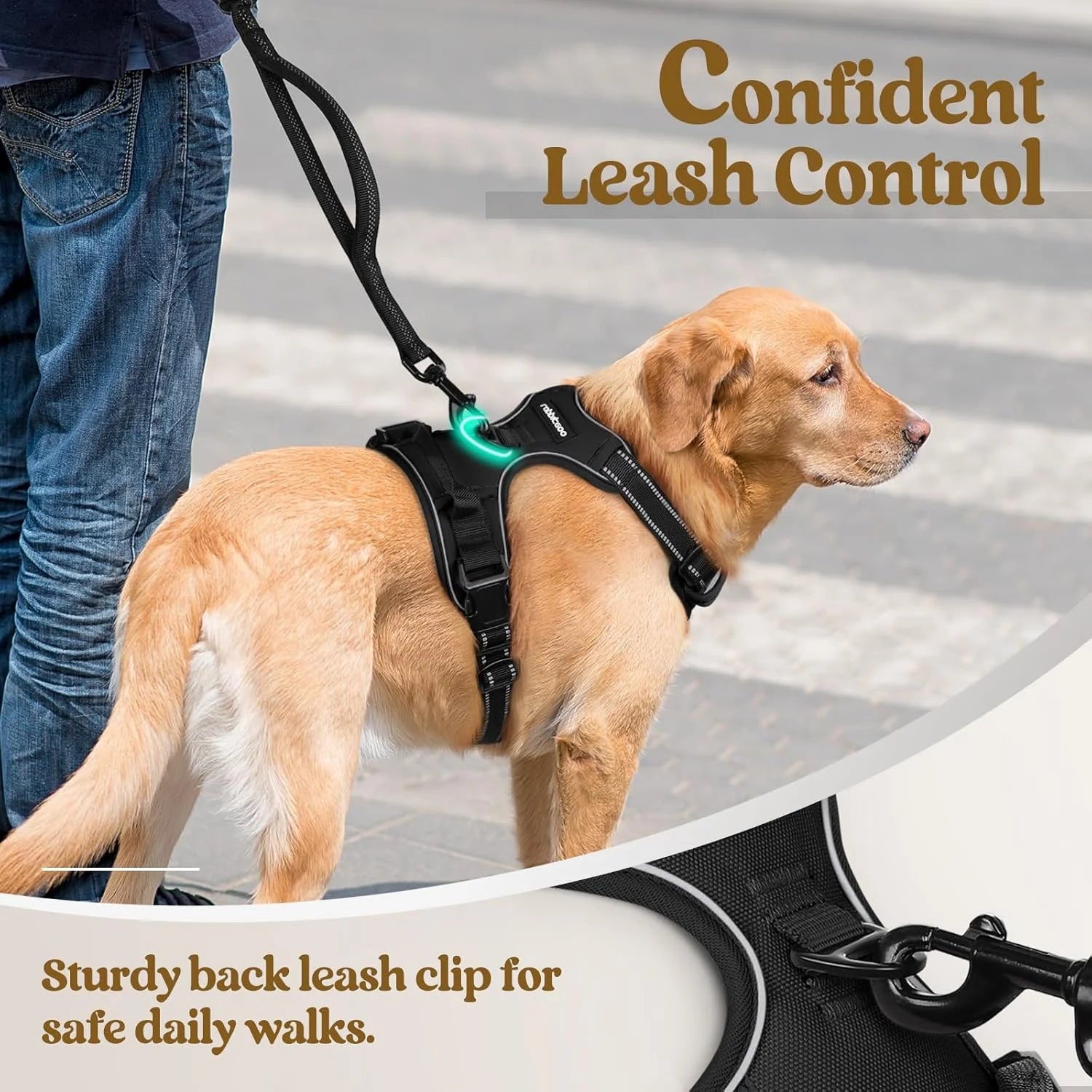 No-Pull Dog Harness with Dual Leash Clips, Adjustable Soft Padded Vest, Reflective Oxford Outdoor Vest with Control Handle for Large Dogs - Black