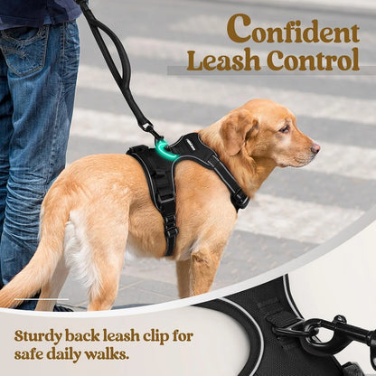 No-Pull Dog Harness with Dual Leash Clips, Adjustable Soft Padded Vest, Reflective Oxford Outdoor Vest with Control Handle for Large Dogs - Black